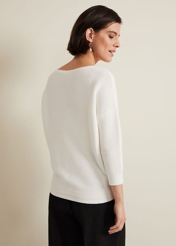 Phase Eight Nellie Ripple Stitch Knitwear White USA | 7194086-CI